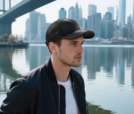 FEINION Men's Adjustable Baseball Cap Winter Driving Hunting Fishing Hat Genuine Leather Ivy Fashion Beret Flat Cap.