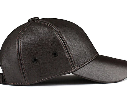 Men's Genuine Leather Baseball Hat Male Winter Real Sheepskin Casual Wear Baseball Caps Plate Baseball Cap Adjustable