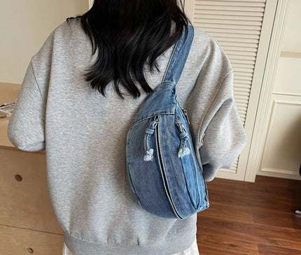 New Denim Shoulder Chest Bag for Women Sporty Casual Style Simple Fashionable Waist Bags Mobile Phone Crossbody Bag for Men