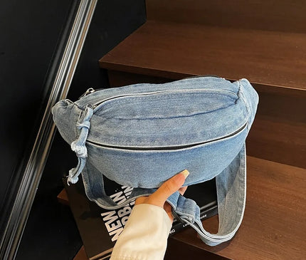 New Denim Shoulder Chest Bag for Women Sporty Casual Style Simple Fashionable Waist Bags Mobile Phone Crossbody Bag for Men