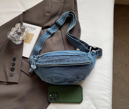 New Denim Shoulder Chest Bag for Women Sporty Casual Style Simple Fashionable Waist Bags Mobile Phone Crossbody Bag for Men