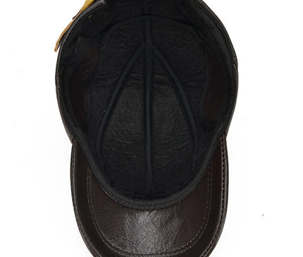 Men's 2025 Casual Real Leather Earflap Cap Men Real Cowhide Leather Caps Male Fall Winter Genuine Real Cow Leather Baseball Hats