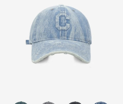 Heavy Industry Washed Denim Baseball Cap Ripped Design C Letter Cap for Men And Women High-Quality Korean Style Trendy Brand