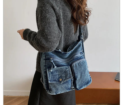 New Fashion Casual Women's Shoulder Bag High Quality Crossbody Bag Denim Fabric Tote Bag Large Capacity Women's Handbags