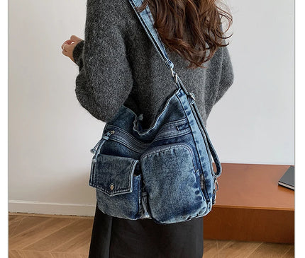 New Fashion Casual Women's Shoulder Bag High Quality Crossbody Bag Denim Fabric Tote Bag Large Capacity Women's Handbags