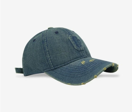 Heavy Industry Washed Denim Baseball Cap Ripped Design C Letter Cap for Men And Women High-Quality Korean Style Trendy Brand