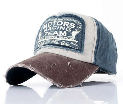 MOTOS Fashion Patchwork Color Washed Denim Baseball Cap Coated Snapback Hip Hop Hat for Outdoor Sun Protection