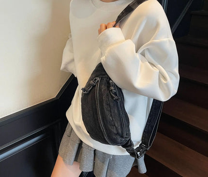 New Denim Shoulder Chest Bag for Women Sporty Casual Style Simple Fashionable Waist Bags Mobile Phone Crossbody Bag for Men