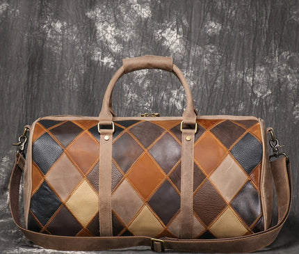 Vintage New Men's Genuine Leather Quilted Top-Layer Cowhide Handbag Travel Bag Shoulder Crossbody Business Luggage Bag