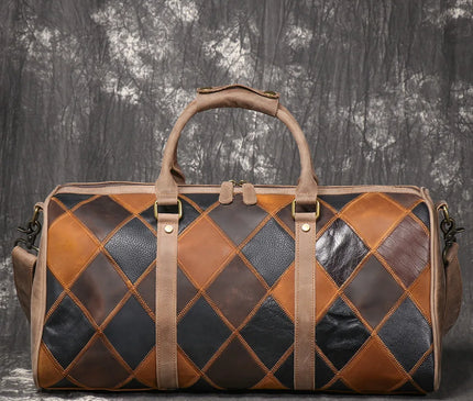 Vintage New Men's Genuine Leather Quilted Top-Layer Cowhide Handbag Travel Bag Shoulder Crossbody Business Luggage Bag