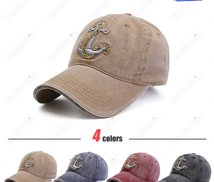 Korean Style Trendy Embroidered Anchor Denim Baseball Cap, Outdoor Travel Sun Hat