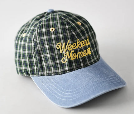 Color Matching Plaid Letter Embroidery Denim Brim Baseball Cap Men Women Same Style Niche Personality Casual Baseball Cap