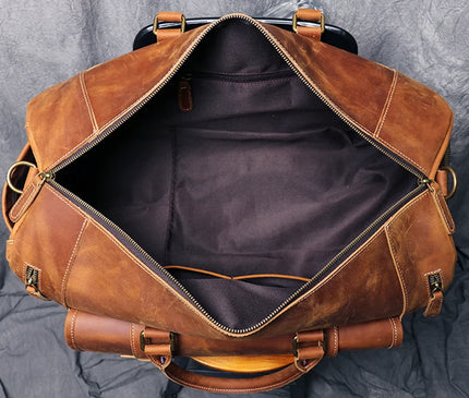 MUNUKI Vintage Crazy Horse Genuine Leather Travel bag  Large Luggage bag men Leather duffle bag Large Weekend Bag Tote Big