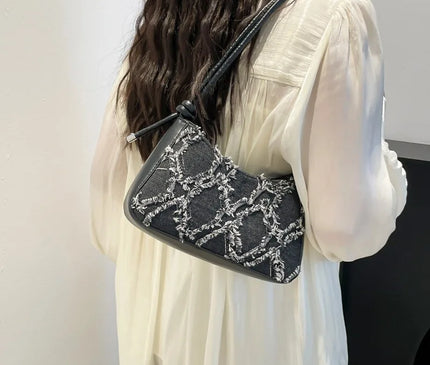 Personality Contrast Underarm Bag New Fashion Ladies Bag Denim Rhombus Mao Mao Shoulder Bag Crossbody Bags for Women