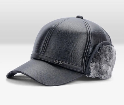 Men's Casual Cuffed Soft Leather Baseball Cap for Middle-Aged and Elderly, Warm for Winter