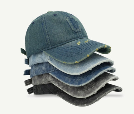 Heavy Industry Washed Denim Baseball Cap Ripped Design C Letter Cap for Men And Women High-Quality Korean Style Trendy Brand