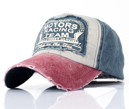 MOTOS Fashion Patchwork Color Washed Denim Baseball Cap Coated Snapback Hip Hop Hat for Outdoor Sun Protection