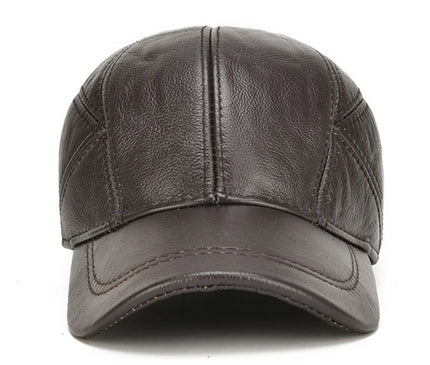Men's 2025 Casual Real Leather Earflap Cap Men Real Cowhide Leather Caps Male Fall Winter Genuine Real Cow Leather Baseball Hats