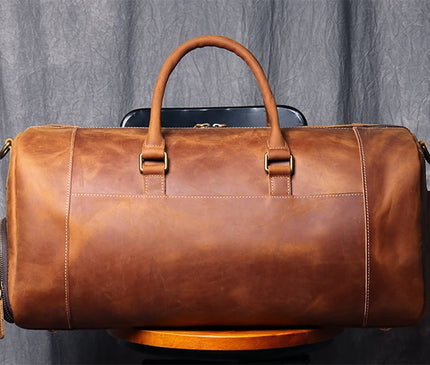 MUNUKI Vintage Crazy Horse Genuine Leather Travel bag  Large Luggage bag men Leather duffle bag Large Weekend Bag Tote Big