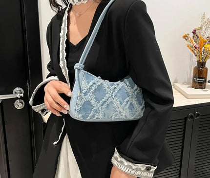 Personality Contrast Underarm Bag New Fashion Ladies Bag Denim Rhombus Mao Mao Shoulder Bag Crossbody Bags for Women