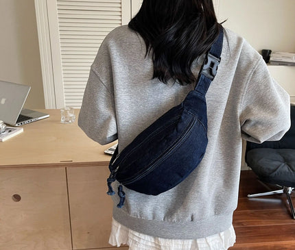 New Denim Shoulder Chest Bag for Women Sporty Casual Style Simple Fashionable Waist Bags Mobile Phone Crossbody Bag for Men