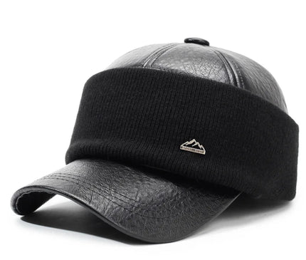 Fashion PU Leather Baseball Cap For Winter Thick Warm Ear Protection Skiing Hat Dad Cap Gorras