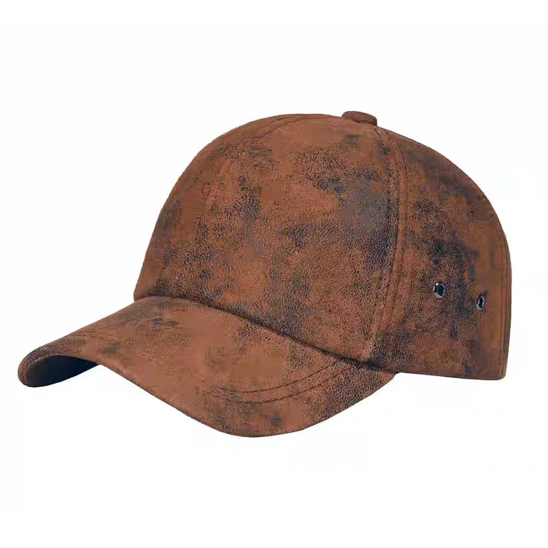 Retro Men Frosted Suede Real Leather Baseball Caps Sheepskin Men Youth Duck Tongue Dad Hats Bombe Adjustable