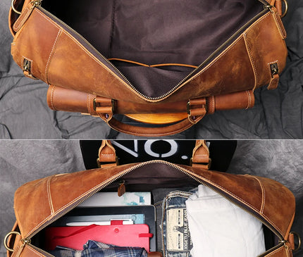 MUNUKI Vintage Crazy Horse Genuine Leather Travel bag  Large Luggage bag men Leather duffle bag Large Weekend Bag Tote Big