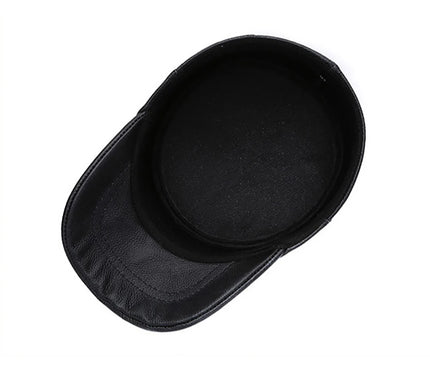 2025 Men's cowhide military hat 100% Genuine leather cap autumn and winter outdoor patchwork quilted leather warm ear flat hats