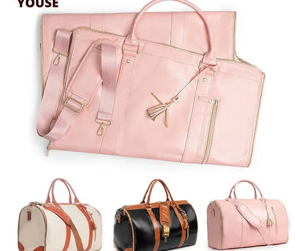 Vintage Leather Duffel Bag Travel Luggage Bag with Shoe Compartment Portable Duffle Bag Waterproof Travel Tote for Men/Women