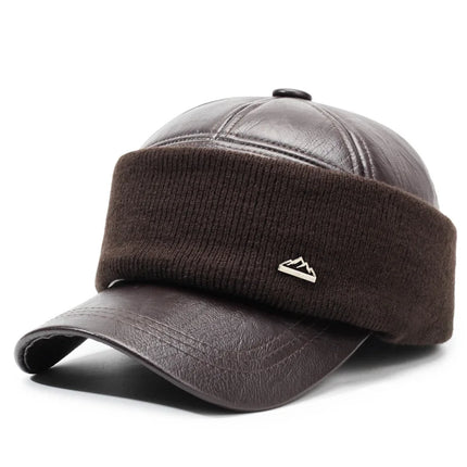 Fashion PU Leather Baseball Cap For Winter Thick Warm Ear Protection Skiing Hat Dad Cap Gorras