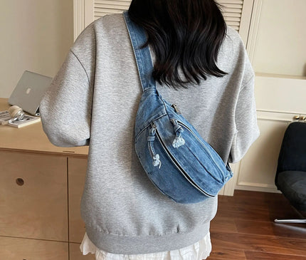 New Denim Shoulder Chest Bag for Women Sporty Casual Style Simple Fashionable Waist Bags Mobile Phone Crossbody Bag for Men