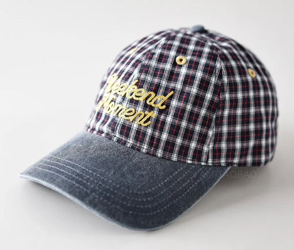 Color Matching Plaid Letter Embroidery Denim Brim Baseball Cap Men Women Same Style Niche Personality Casual Baseball Cap
