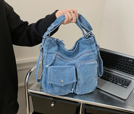 New Fashion Casual Women's Shoulder Bag High Quality Crossbody Bag Denim Fabric Tote Bag Large Capacity Women's Handbags