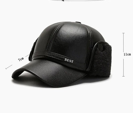 Men's Casual Cuffed Soft Leather Baseball Cap for Middle-Aged and Elderly, Warm for Winter