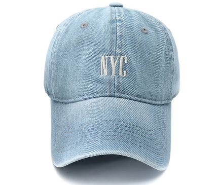Unisex Vintage NYC Embroidery Washed Denim Baseball Cap Adjustable Snapback Hat Sun Protection Visor Hats for Men Women