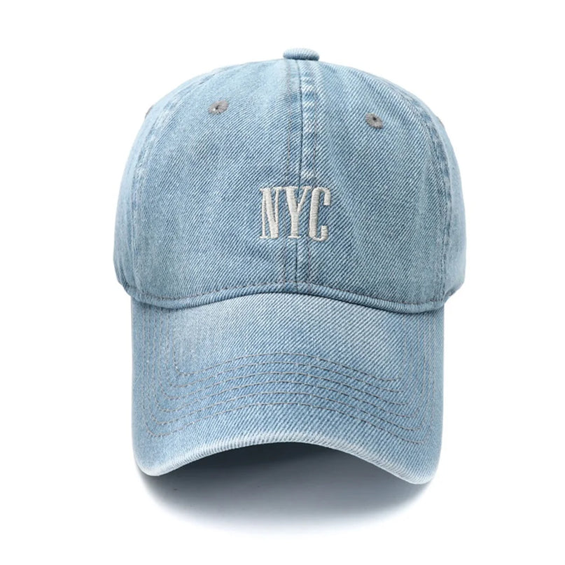 Unisex Vintage NYC Embroidery Washed Denim Baseball Cap Adjustable Snapback Hat Sun Protection Visor Hats for Men Women