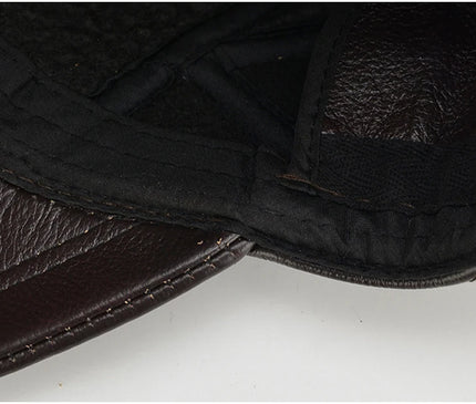Men's 2025 Casual Real Leather Earflap Cap Men Real Cowhide Leather Caps Male Fall Winter Genuine Real Cow Leather Baseball Hats