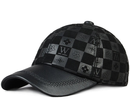 2024 Men Genuine Leather Baseball Caps Adjustable Cowhide Men Youth Duck Tongue Dad Hats 55-60cm Geometric printing