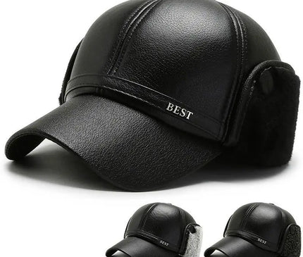 Men's Casual Cuffed Soft Leather Baseball Cap for Middle-Aged and Elderly, Warm for Winter