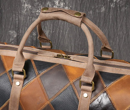 Vintage New Men's Genuine Leather Quilted Top-Layer Cowhide Handbag Travel Bag Shoulder Crossbody Business Luggage Bag