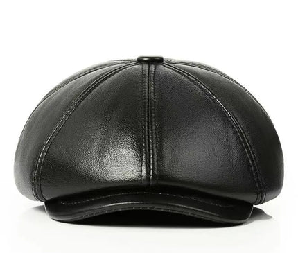 Mens Leather Cap Winter Warm Real Cowhide Baseball Hat With Ear Flaps For Outdoor Mature Men