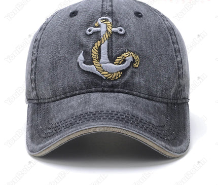 Korean Style Trendy Embroidered Anchor Denim Baseball Cap, Outdoor Travel Sun Hat