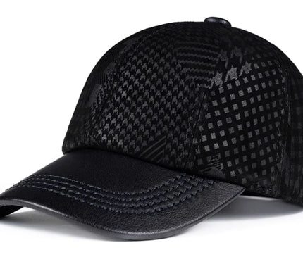 2024 Men Genuine Leather Baseball Caps Adjustable Cowhide Men Youth Duck Tongue Dad Hats 55-60cm Geometric printing