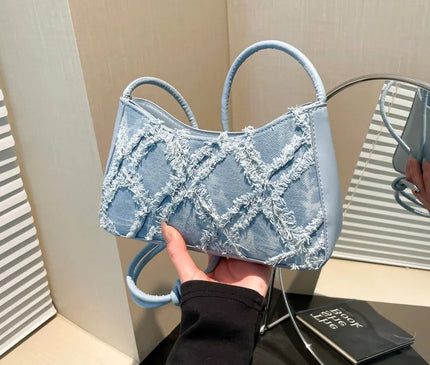 Personality Contrast Underarm Bag New Fashion Ladies Bag Denim Rhombus Mao Mao Shoulder Bag Crossbody Bags for Women