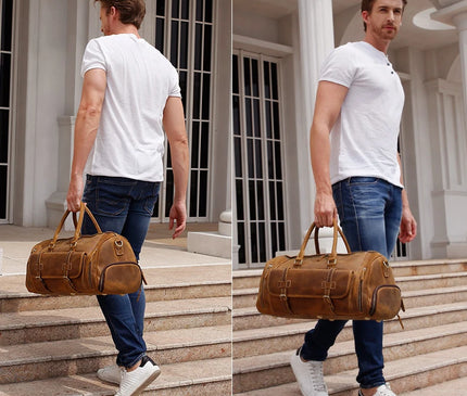 MUNUKI Vintage Crazy Horse Genuine Leather Travel bag  Large Luggage bag men Leather duffle bag Large Weekend Bag Tote Big