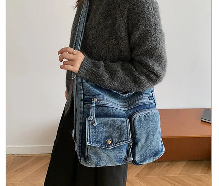 New Fashion Casual Women's Shoulder Bag High Quality Crossbody Bag Denim Fabric Tote Bag Large Capacity Women's Handbags