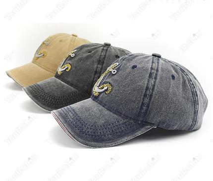 Korean Style Trendy Embroidered Anchor Denim Baseball Cap, Outdoor Travel Sun Hat