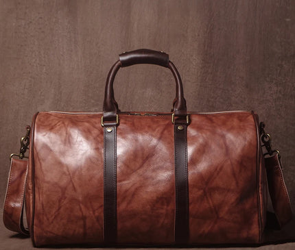 GURO High Quality Genuine Leather Travel Bag Men's Weekend Gym Handbag Luxury Cowhide Luggage Bag Vintage Shoulder Crossbody Bag