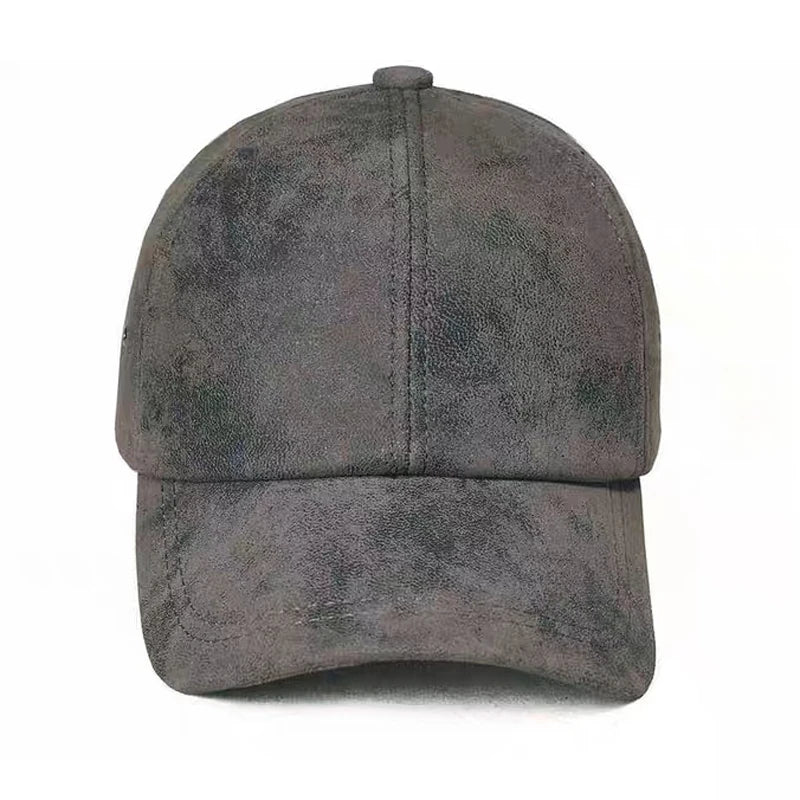 Retro Men Frosted Suede Real Leather Baseball Caps Sheepskin Men Youth Duck Tongue Dad Hats Bombe Adjustable